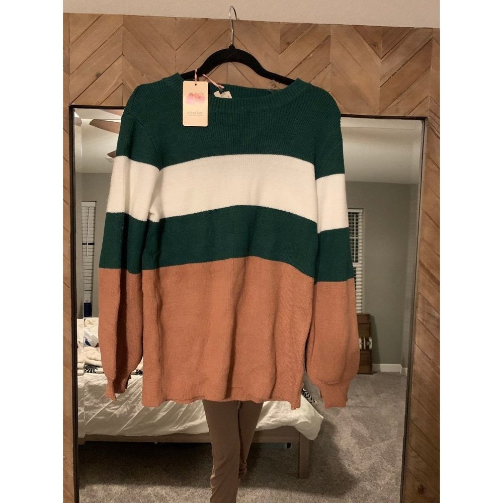 Entro Striped Sweater boutique camel green